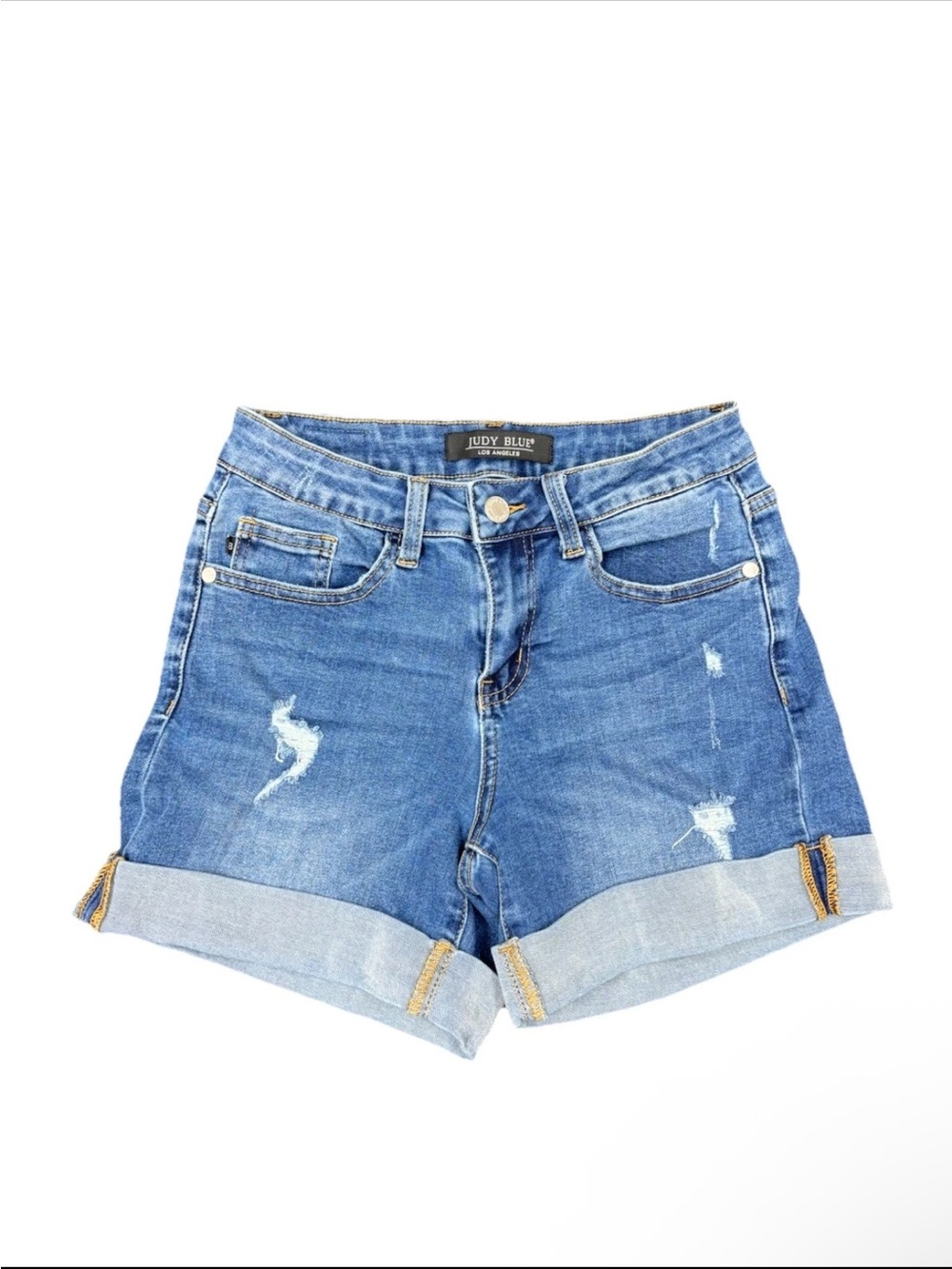 Judy Blue Medium Blue Distressed Cuffed Denim Shorts